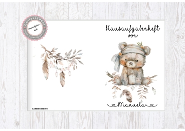 Preview: zuckersüßer Schulheft Umschlag Bär 2 Boho Style Hausaufgabenheft in seperater hochwertiger Hülle Einschulung Schulkind von Lüttentüddel®